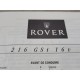 Rover 216 Sprint / Vitesse et Vanden Plas - 1989- Manuel du Conducteur