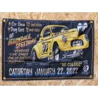 Drapeau "Mooneyes Speedway Car Show"  Vintage 60x90cm - Idéal Déco Garage Loft ou autre